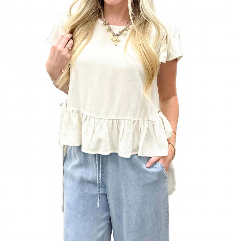 NEW HEM & THREAD linen side tie top in natural